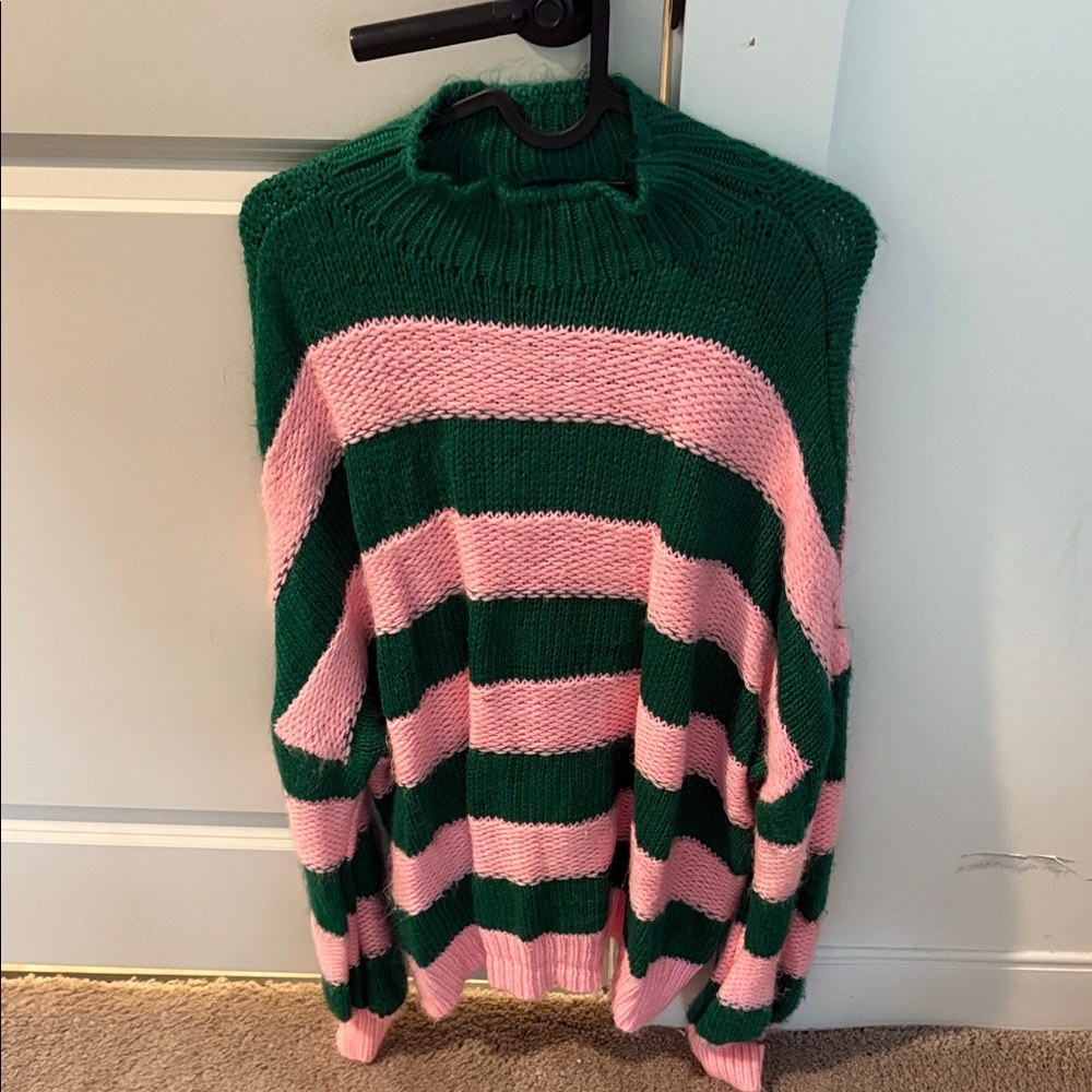 PrettyLittleThing Bold Striped Sweater in Green and Pink